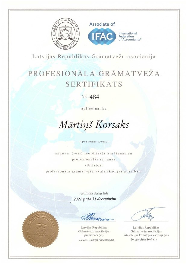 Professional Accountant Certificate - Latvian Association of Accountants